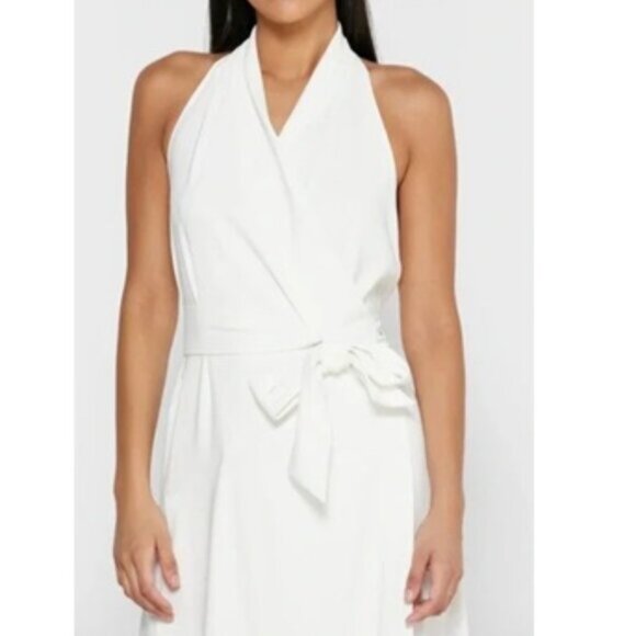Reiss Piper Halter Neck Wrap Midi Hollow Back Midi Dress White EU 42/ US 10 - Picture 3 of 11